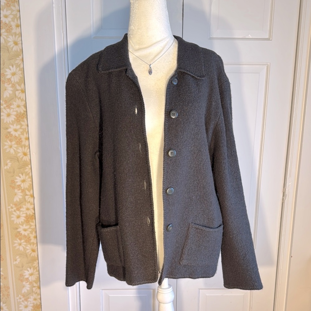 Vintage Requirements Olive/Gray Boiled Wool Blazer with Notched Collar - Picture 5 of 12